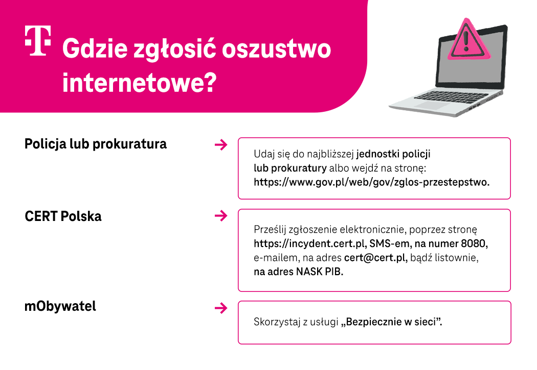 Gdzie zgłosić oszustwo internetowe - lista sposobów - infografika