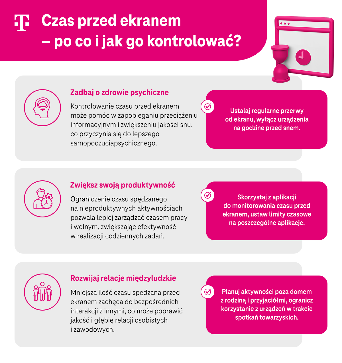 Czas przed ekranem - po co i jak go kontrolować? Lista - infografika