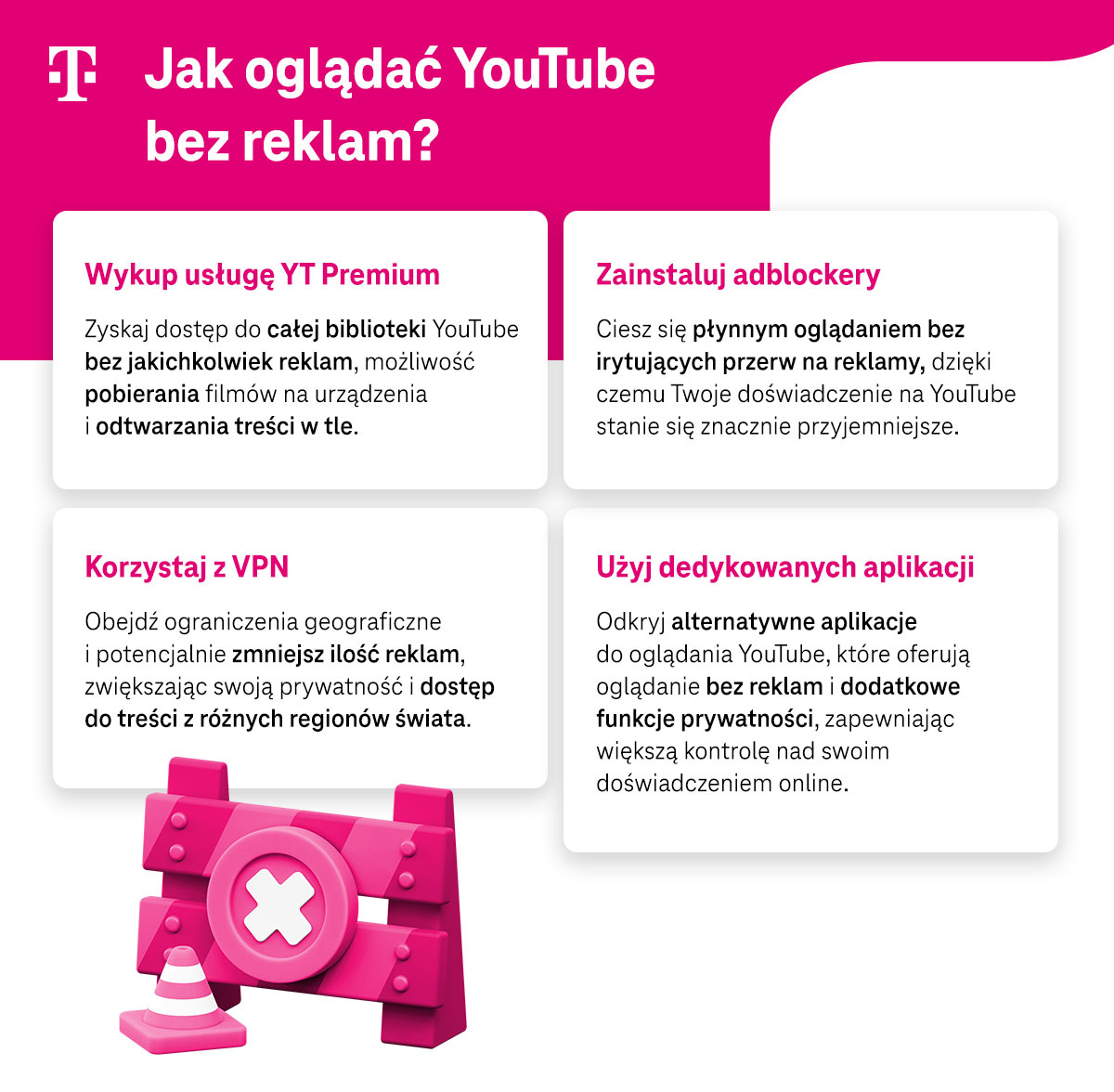 Jak oglądać YouTube bez reklam? Lista sposobów - infografika