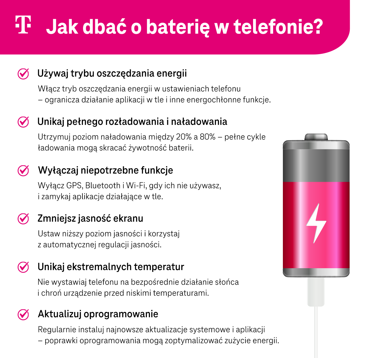 Jak dbać o baterię w telefonie? - infografika