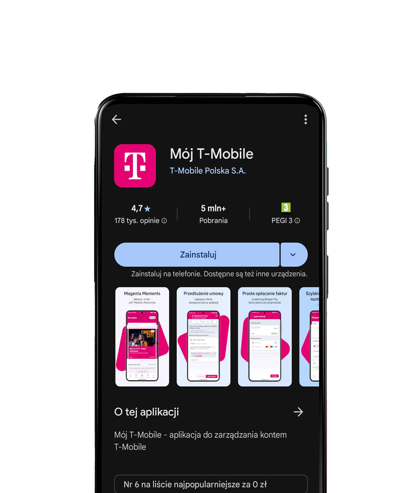 screen z telefonu z aplikacją mój t-mobile