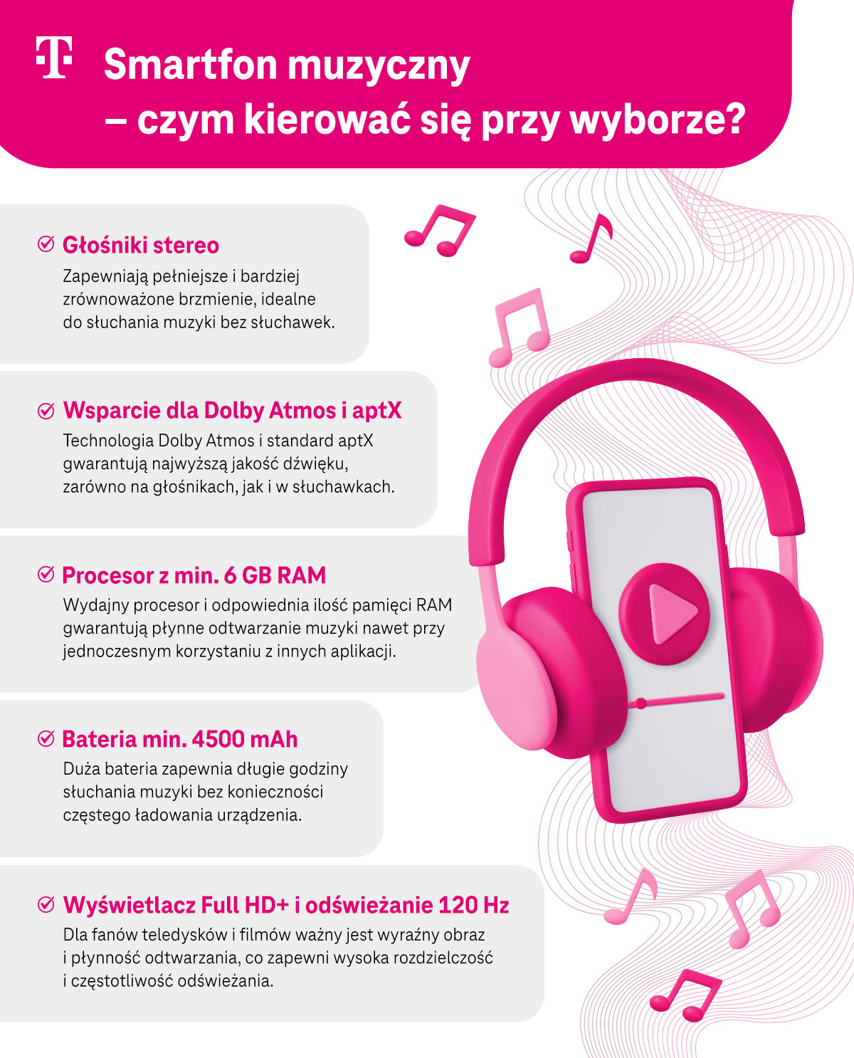 Smartfon muzyczny - czym się kierować przy wyborze - lista - infografika